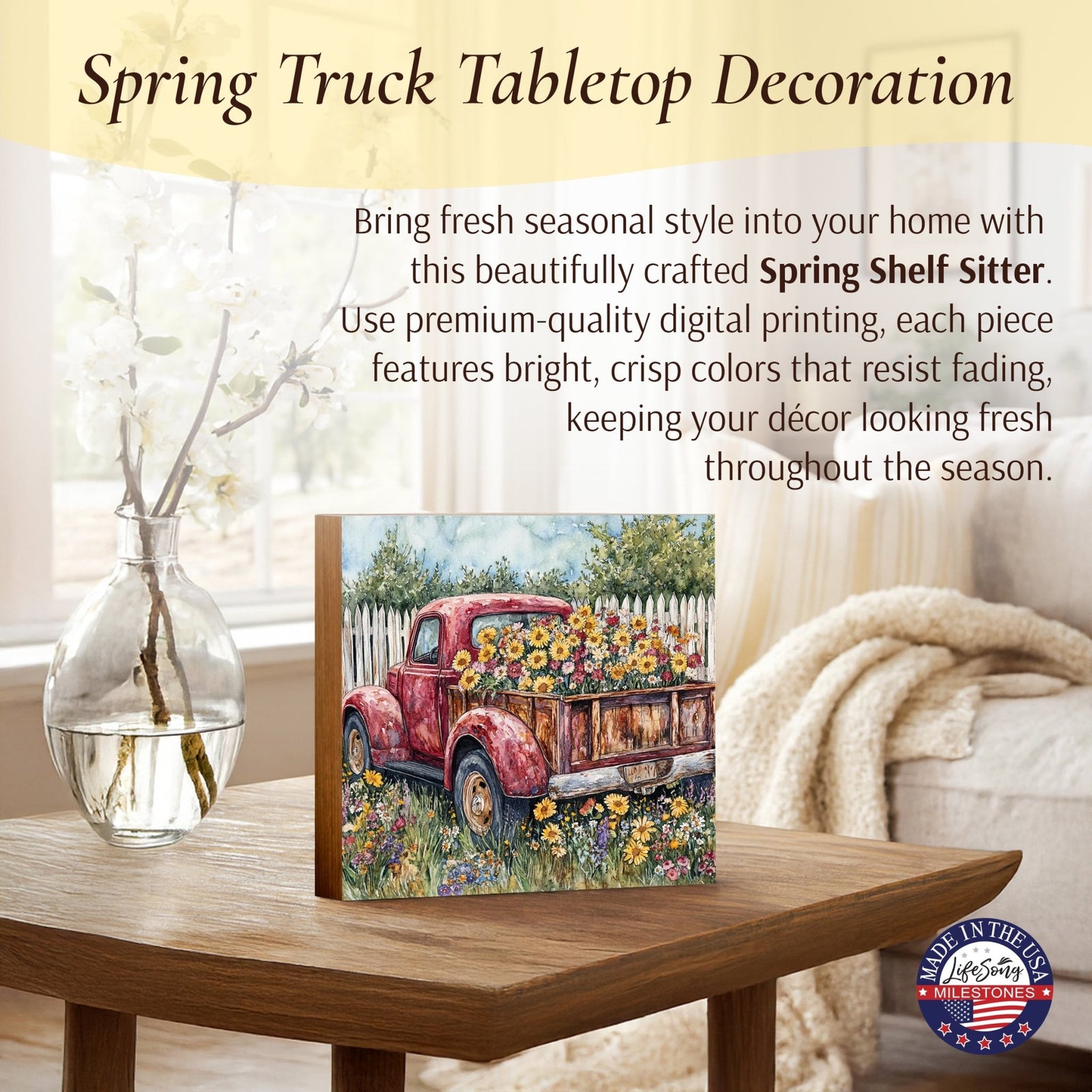 Truck Shelf Sitter 5x5 — Square Birch Wood Farmhouse Décor for Tiered Tray & Shelf | Truck Gift - LifeSong Milestones