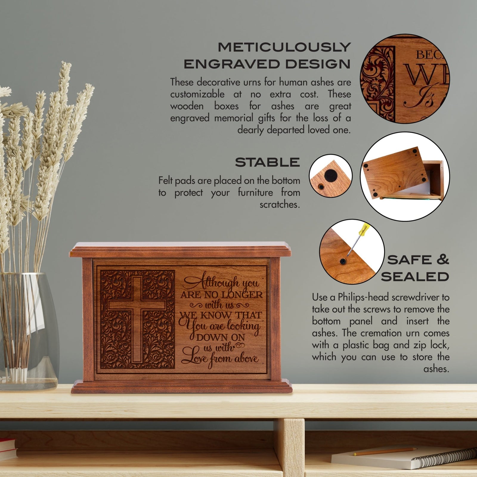 Unique Engraved Funeral Cremation Urns for Human Ashes - Although You Are No Longer - LifeSong Milestones