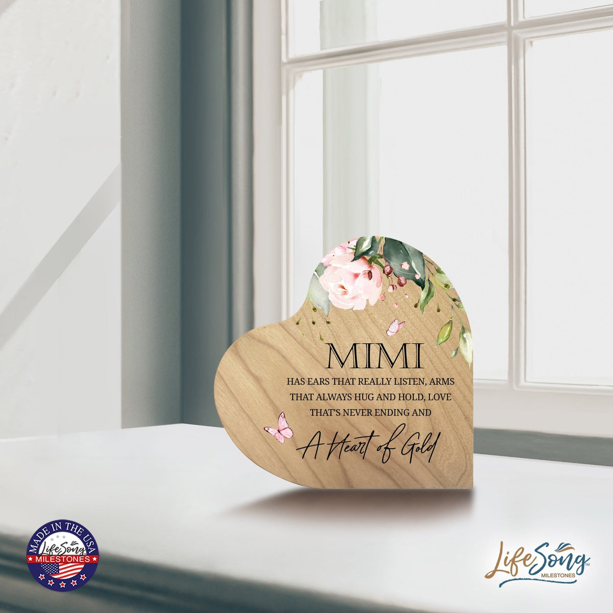 Unique Grandmother’s Love Heart Block- 5in with Inspirational verse - Mimi, A Heart of Gold - LifeSong Milestones