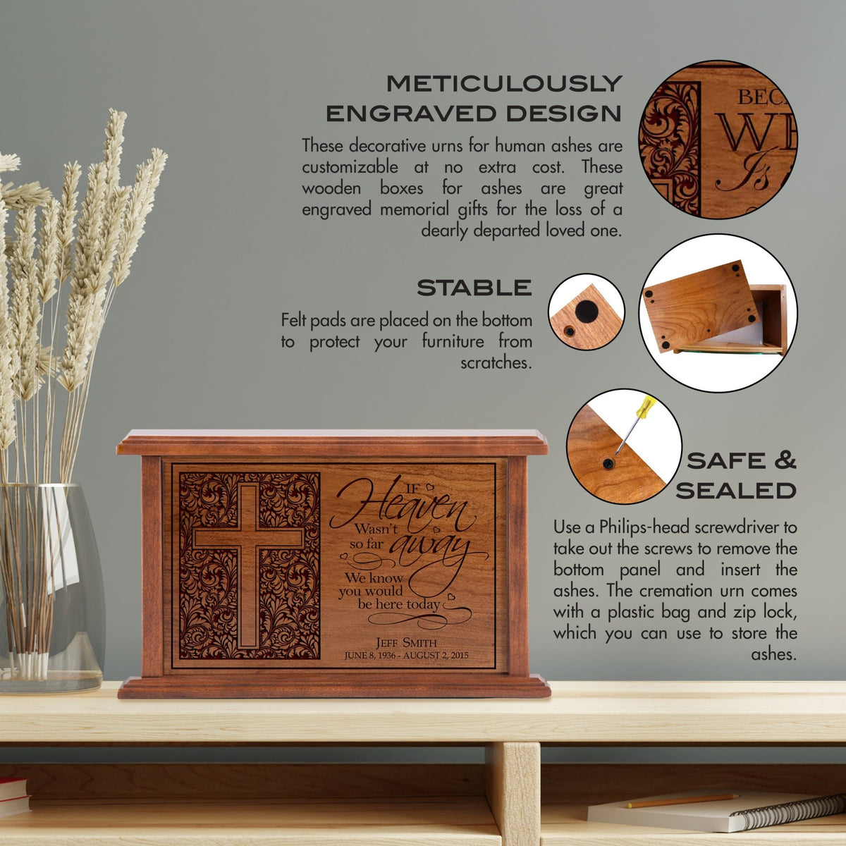 Unique Memorial Funeral Cremation Urns for Human Ashes - If Heaven Wasn't So Far - LifeSong Milestones