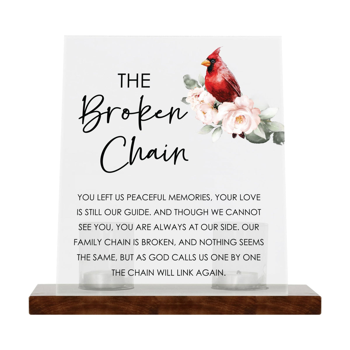 Vintage Memorial Cardinal Acrylic Sign Candle Holder With Wood Base And Glass Votives For Home Décor | The Broken Chain - LifeSong Milestones