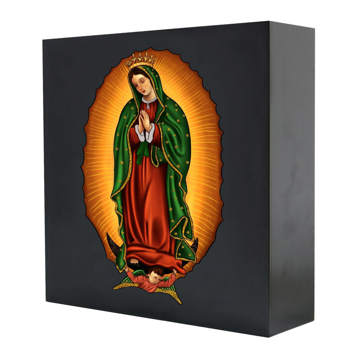 Virgin Lady of Guadalupe Memorial Cremation Shadow Box Urn For Adult Human Ashes In Spanish - LifeSong Milestones