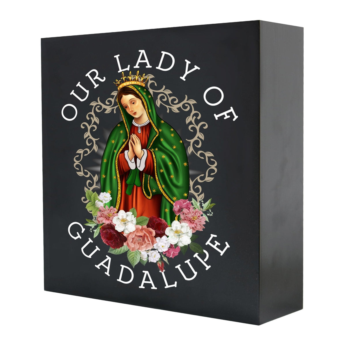 Virgin Lady of Guadalupe Memorial Cremation Shadow Box Urn For Adult Human Ashes In Spanish - LifeSong Milestones