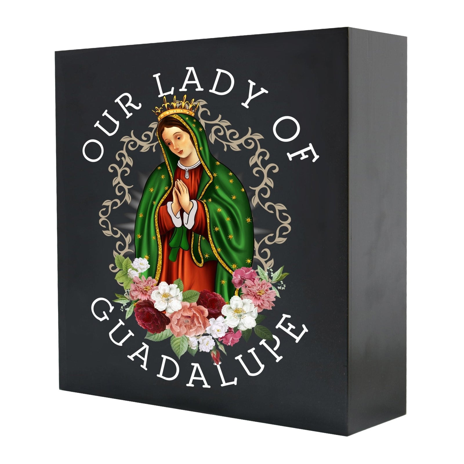 Virgin Lady of Guadalupe Memorial Cremation Shadow Box Urn For Adult Human Ashes In Spanish - LifeSong Milestones