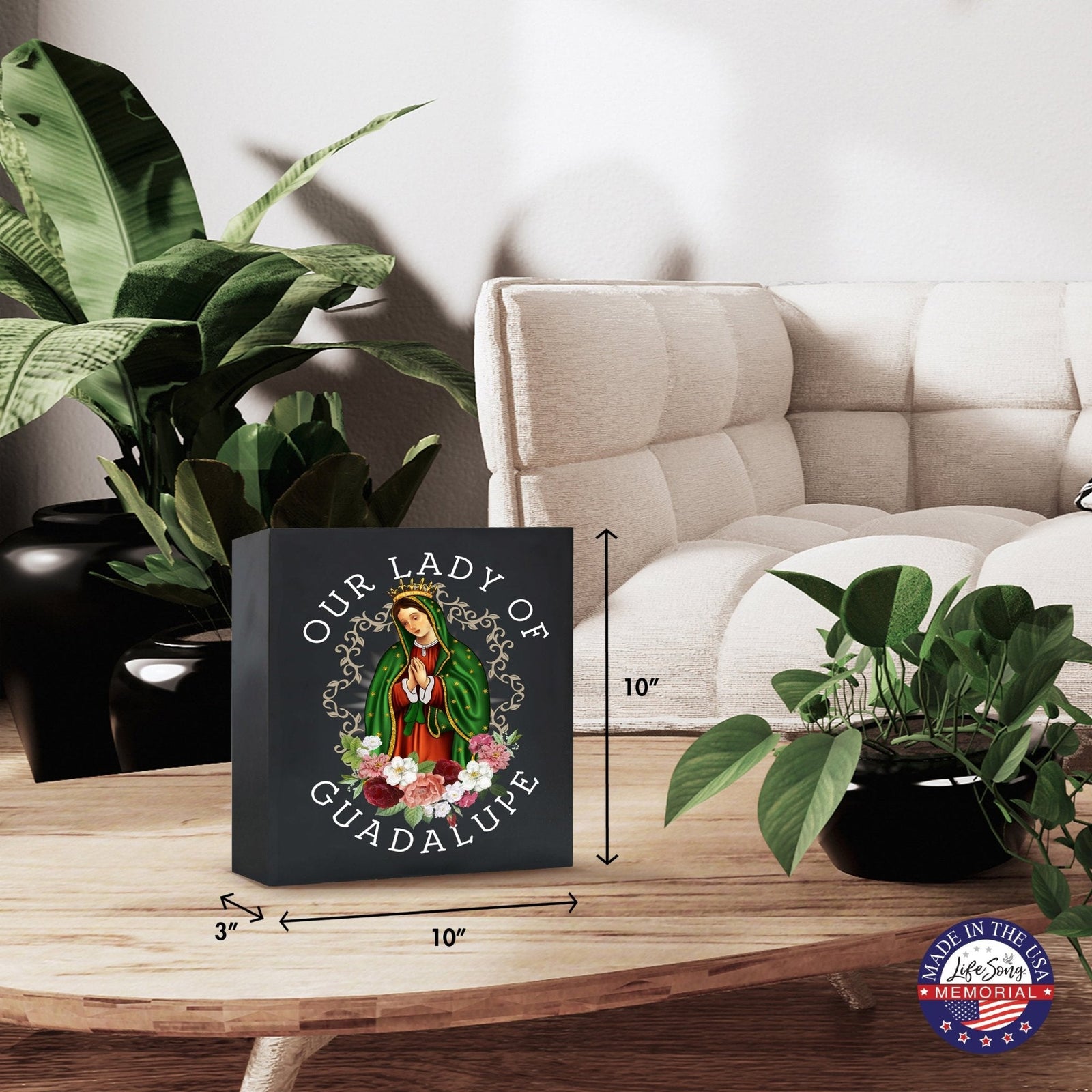 Virgin Lady of Guadalupe Memorial Cremation Shadow Box Urn For Adult Human Ashes In Spanish - LifeSong Milestones