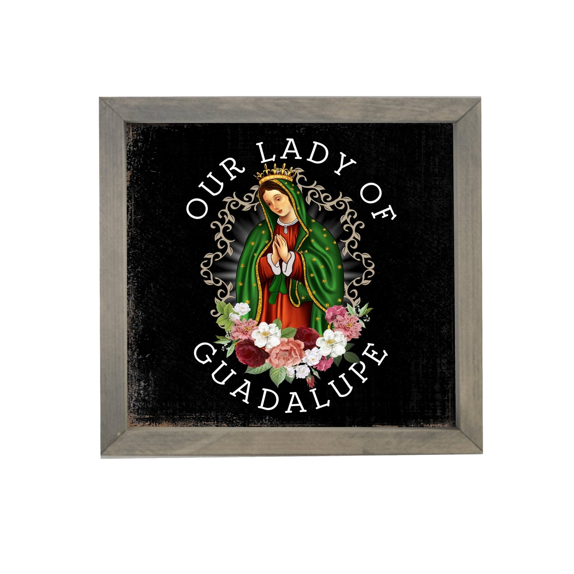 Virgin Lady of Guadalupe Memorial Grey Framed Shadow Box Sympathy Keepsake For Adults In Spanish - LifeSong Milestones