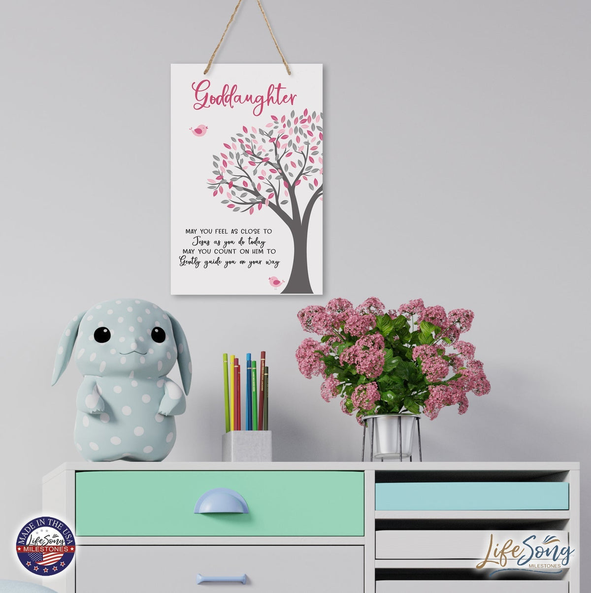 Wall Hanging Rope Signs Baptism Gifts for Girls - Goddaughter May You Feel As Close - LifeSong Milestones