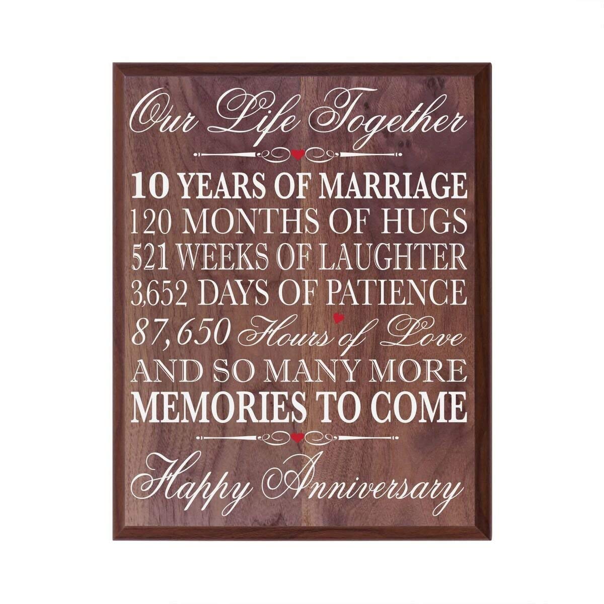 Walnut 10th Wedding Anniversary Wall Plaque - Our Life Together - LifeSong Milestones