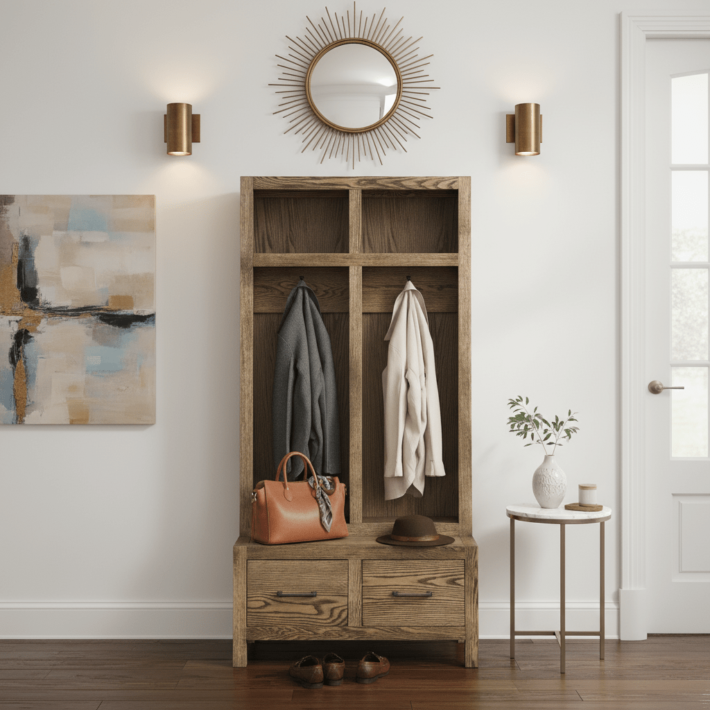 Washington Wooden Hall Tree Bench - Entryway Organizer with Shoe Storage, Coat Rack & Seating for Mudroom - LifeSong Milestones
