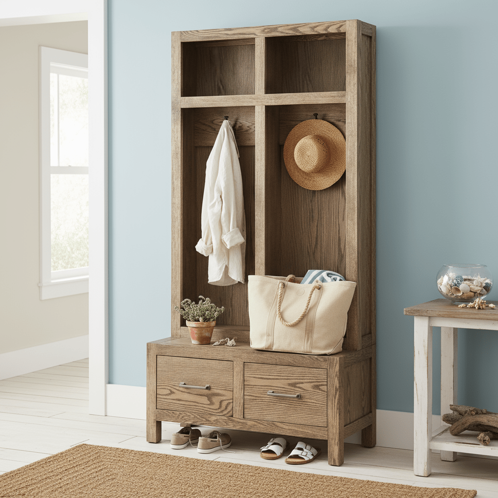 Washington Wooden Hall Tree Bench - Entryway Organizer with Shoe Storage, Coat Rack & Seating for Mudroom - LifeSong Milestones