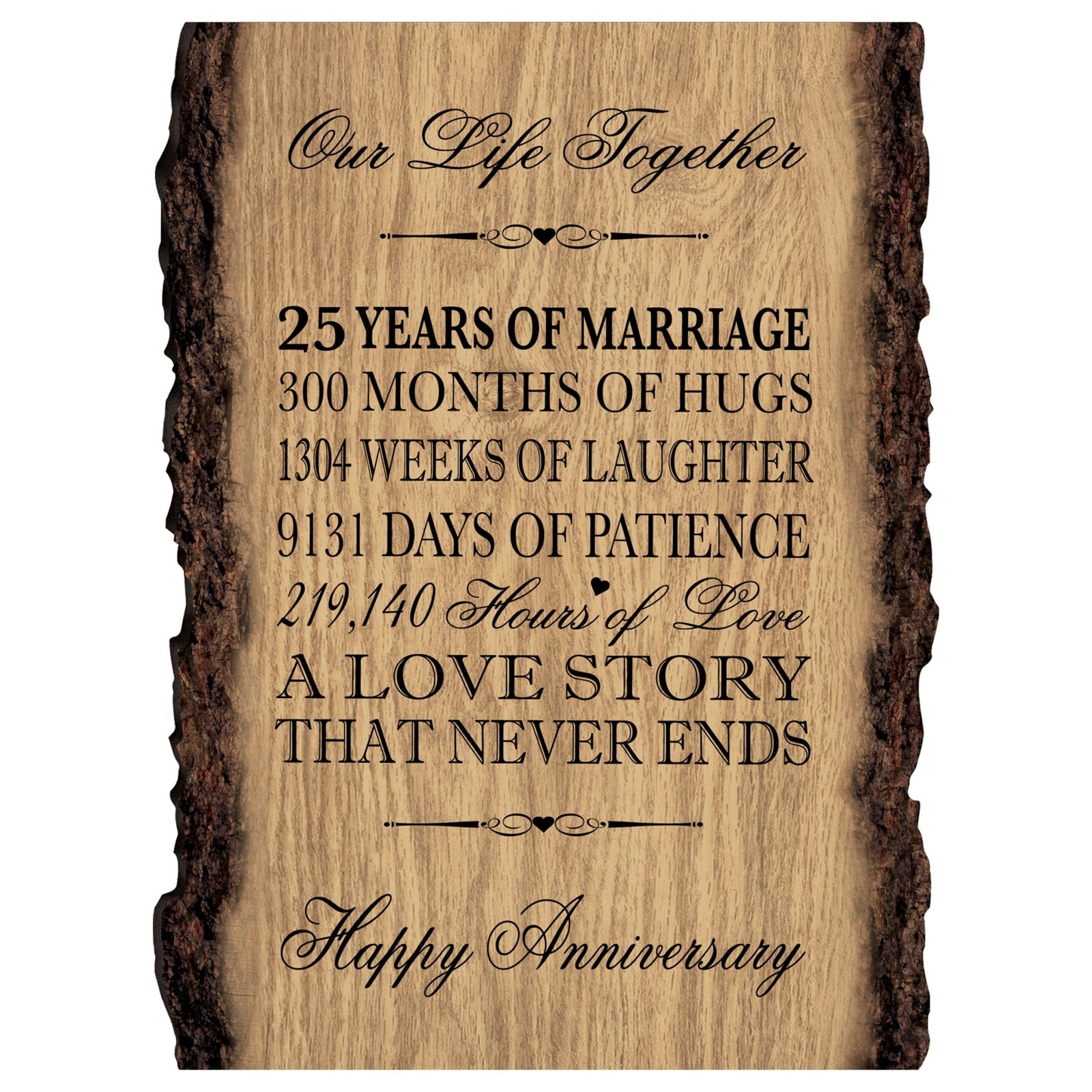 Wedding Anniversary Bark Wood Wall Plaque - Our Life Together - LifeSong Milestones