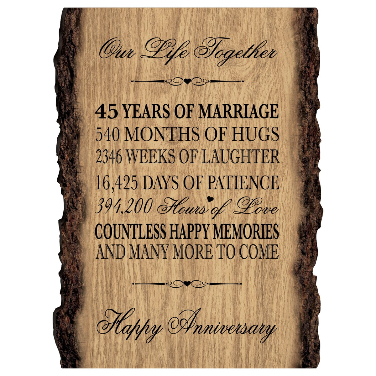 Wedding Anniversary Bark Wood Wall Plaque - Our Life Together - LifeSong Milestones