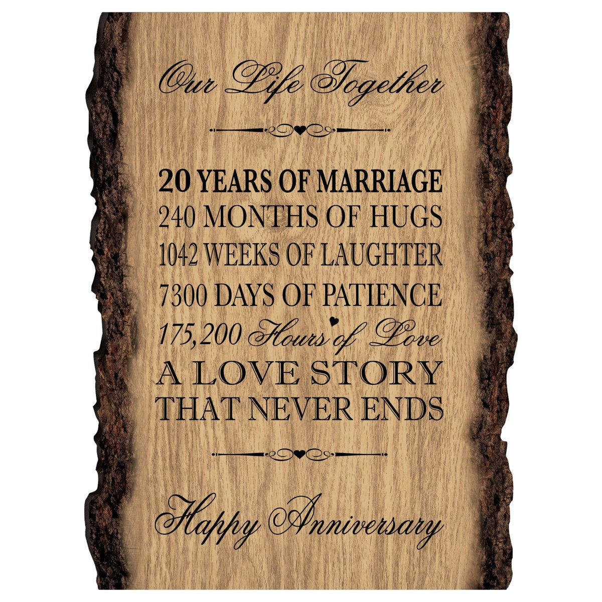 Wedding Anniversary Bark Wood Wall Plaque - Our Life Together - LifeSong Milestones