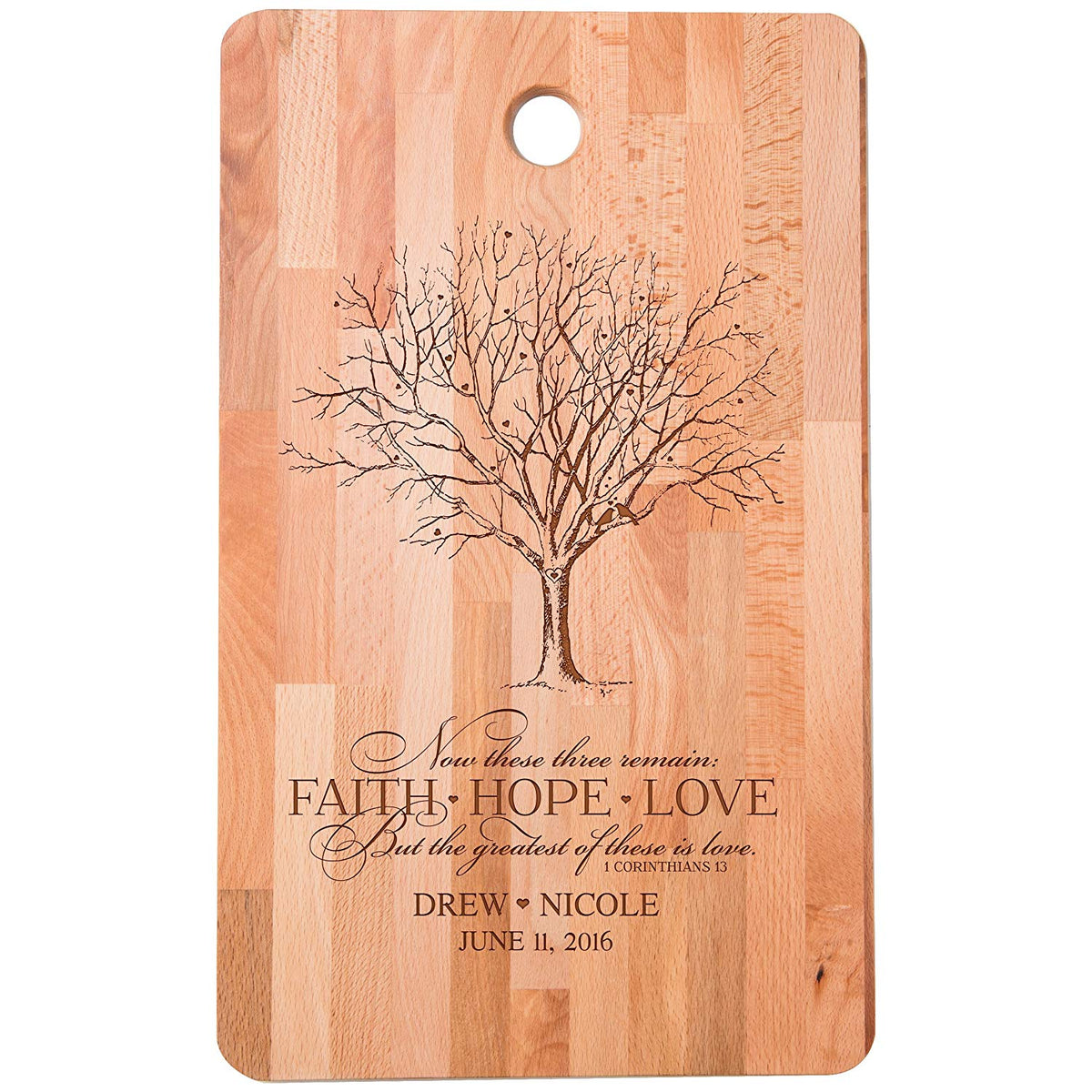 Wedding Anniversary Personalized Bamboo Cutting Board - Faith Hope Love - LifeSong Milestones