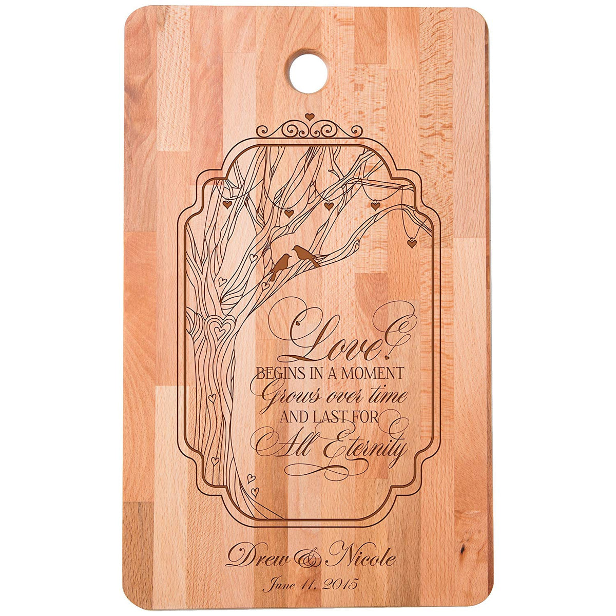 Wedding Anniversary Personalized Bamboo Cutting Board - Love Begins - LifeSong Milestones