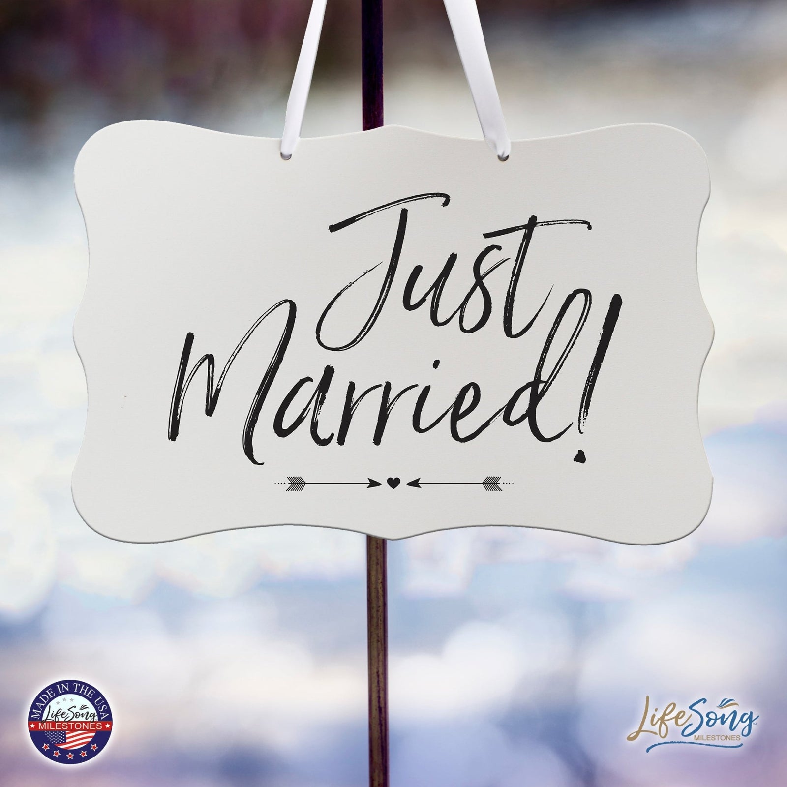 Wedding Wall Hanging Signs For Ceremony And Reception For Couples - Just Married (Heart) - LifeSong Milestones