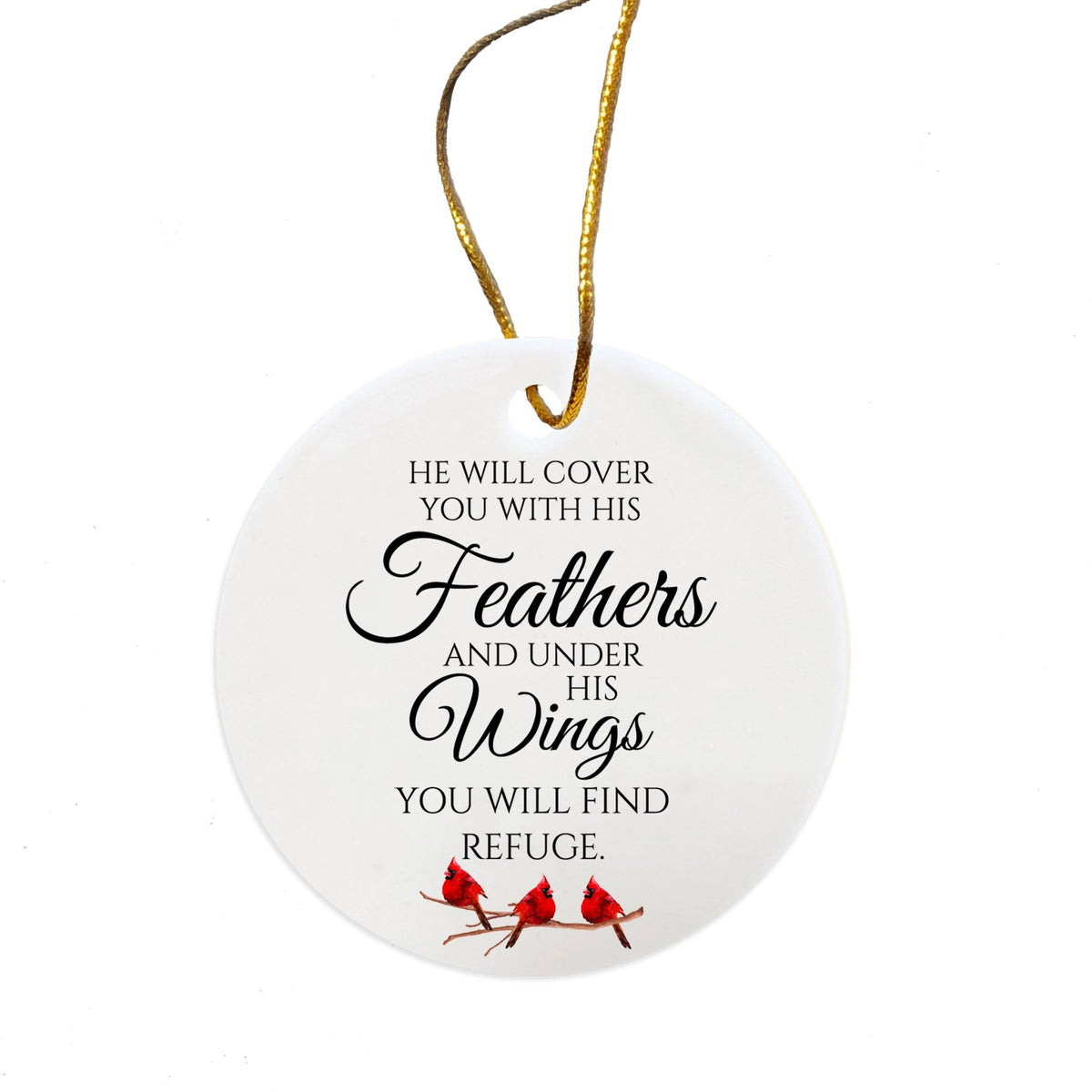 White Ceramic Cardinal Ornament With Everyday Verses Gift Ideas - He Will Cover - LifeSong Milestones