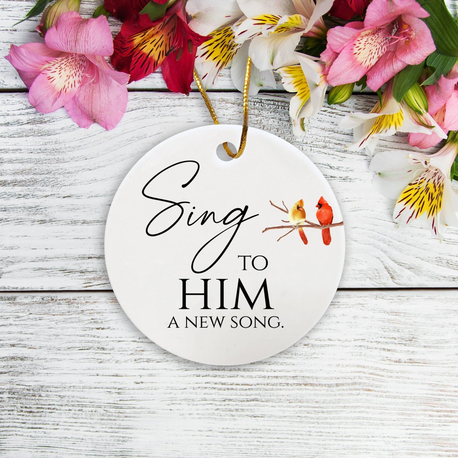 White Ceramic Cardinal Ornament With Everyday Verses Gift Ideas - Sing To Him - LifeSong Milestones