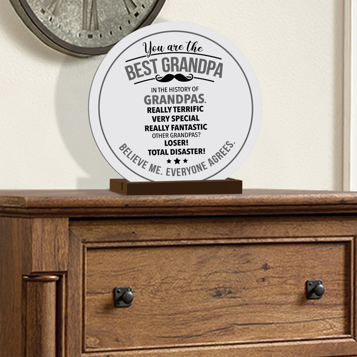 White Round Sign With Wooden Base For Grandparents Gift Ideas - You Are The Best Grandpas - LifeSong Milestones