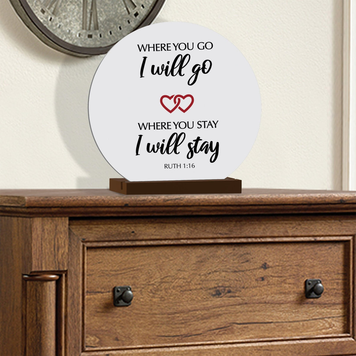 White Round Sign With Wooden Base For Husbands/Boyfriends Gift Ideas - I Will Go - LifeSong Milestones