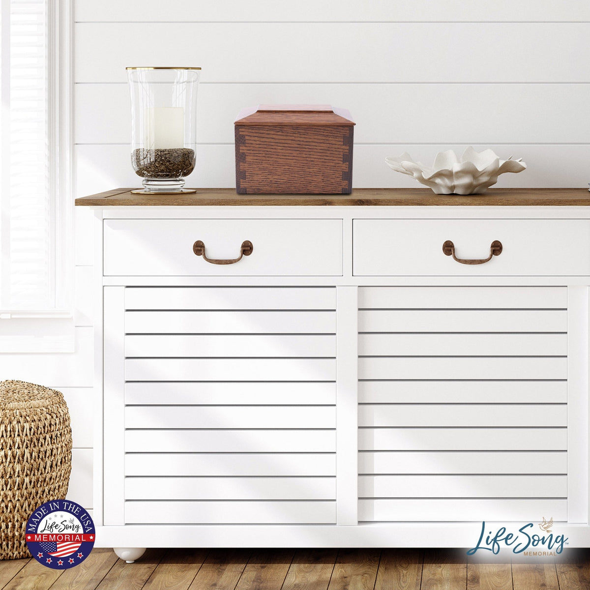 Wood Cremation Urn Box for Human Ashes| Dovetail Urn Light Quarter Sawn White Oak - LifeSong Milestones