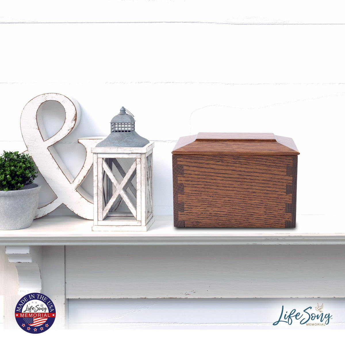 Wood Cremation Urn Box for Human Ashes| Dovetail Urn Light Quarter Sawn White Oak - LifeSong Milestones