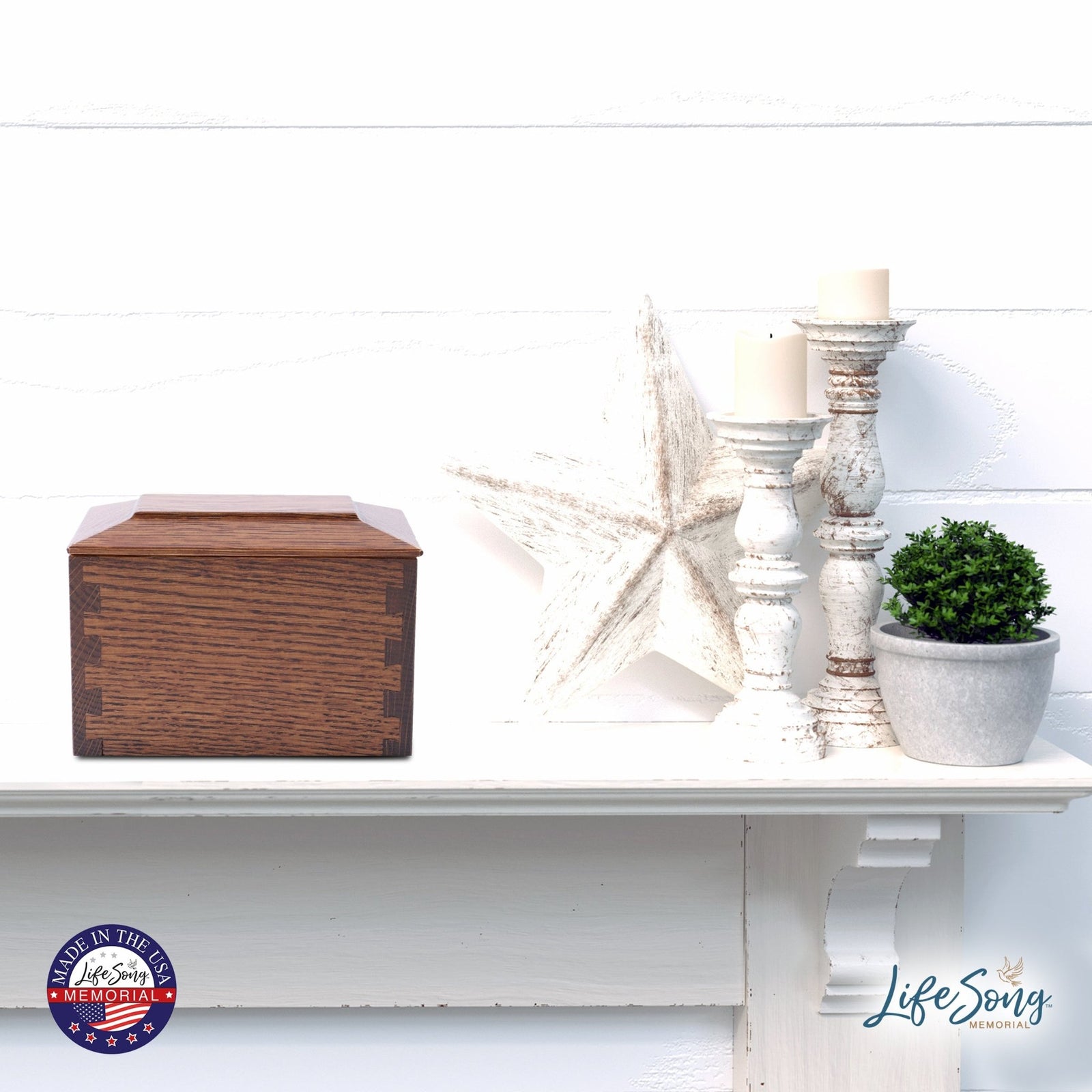Wood Cremation Urn Box for Human Ashes| Dovetail Urn Light Quarter Sawn White Oak - LifeSong Milestones