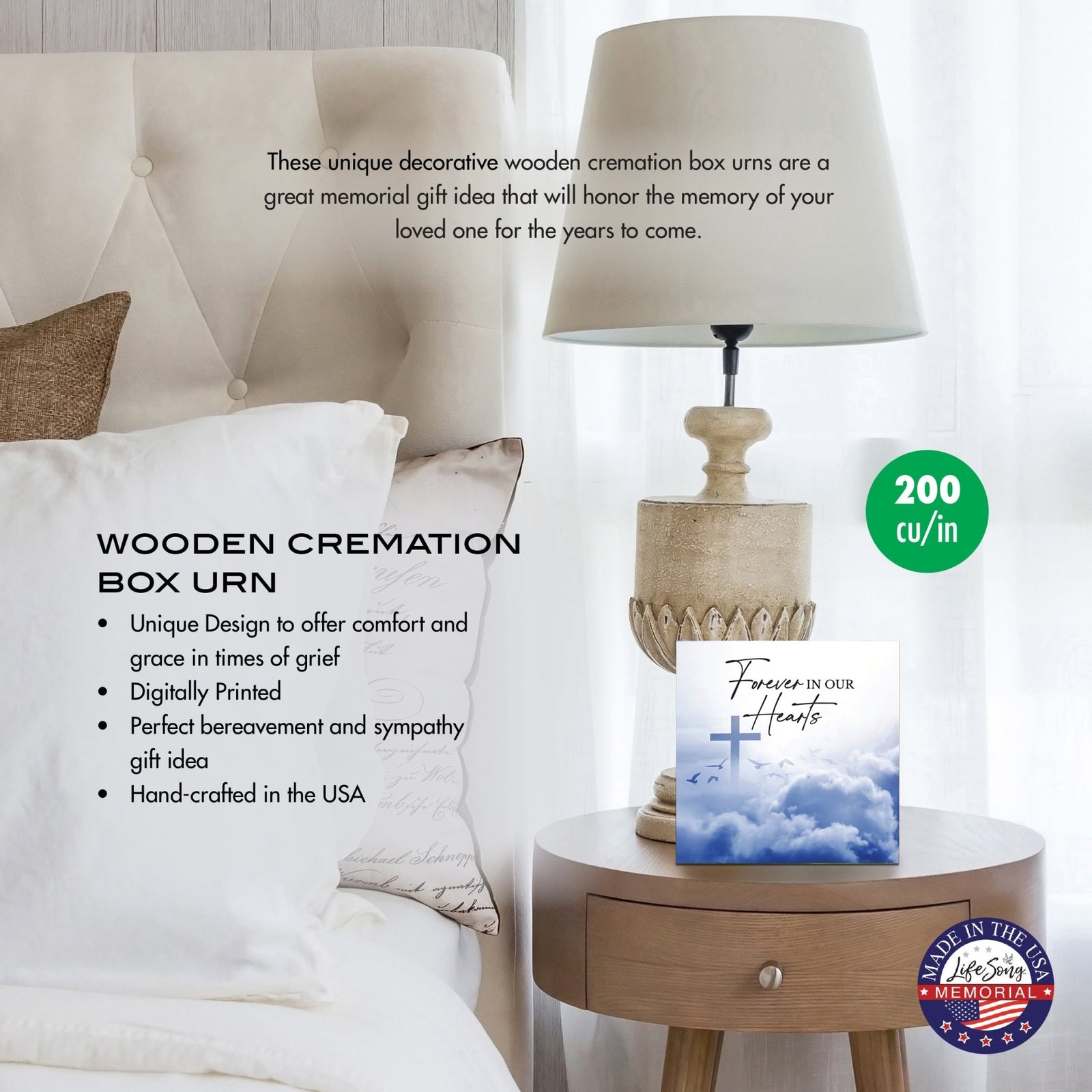 Wood Cremation Urn – “Forever in Our Hearts” Memorial Keepsake for Human Ashes - LifeSong Milestones