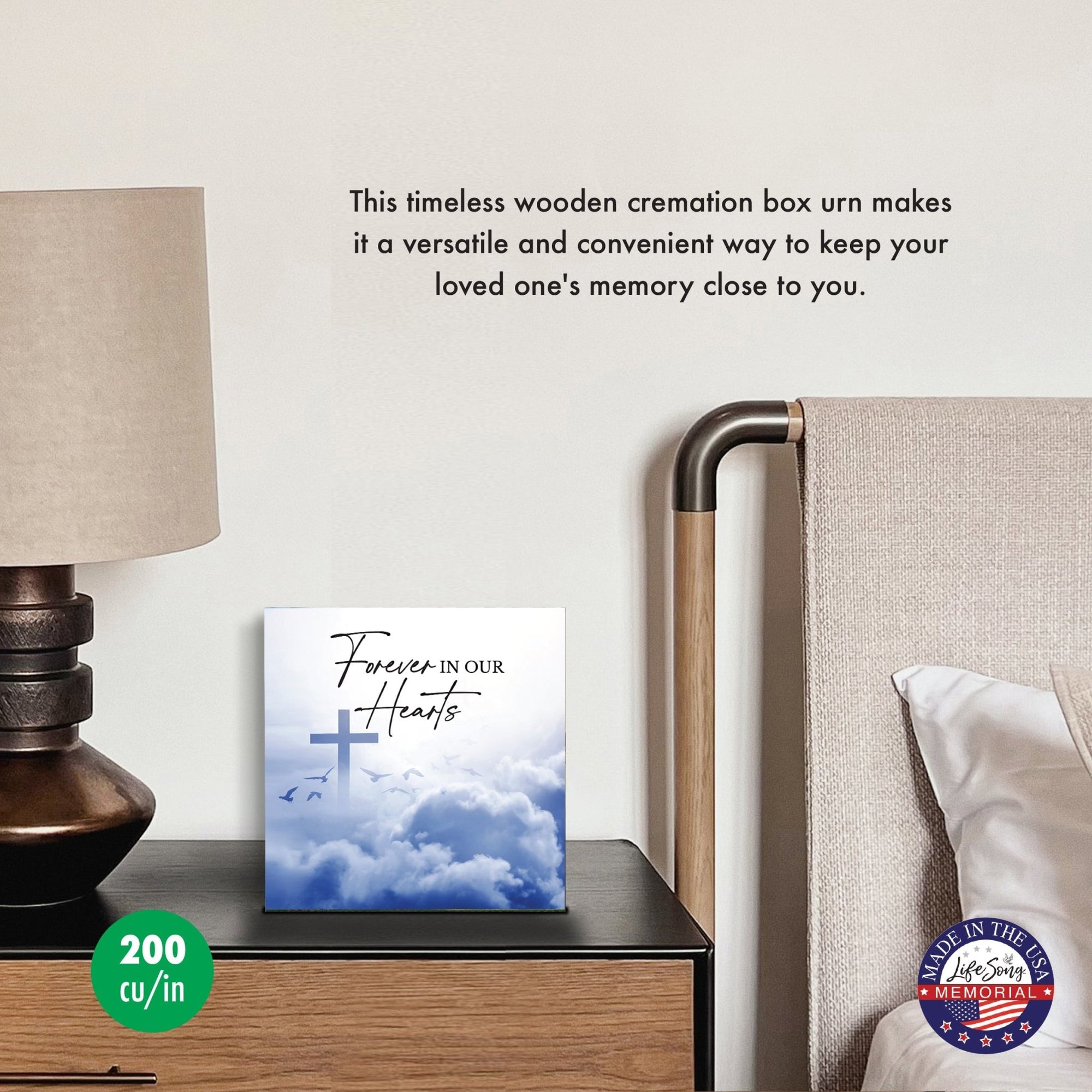 Wood Cremation Urn – “Forever in Our Hearts” Memorial Keepsake for Human Ashes - LifeSong Milestones