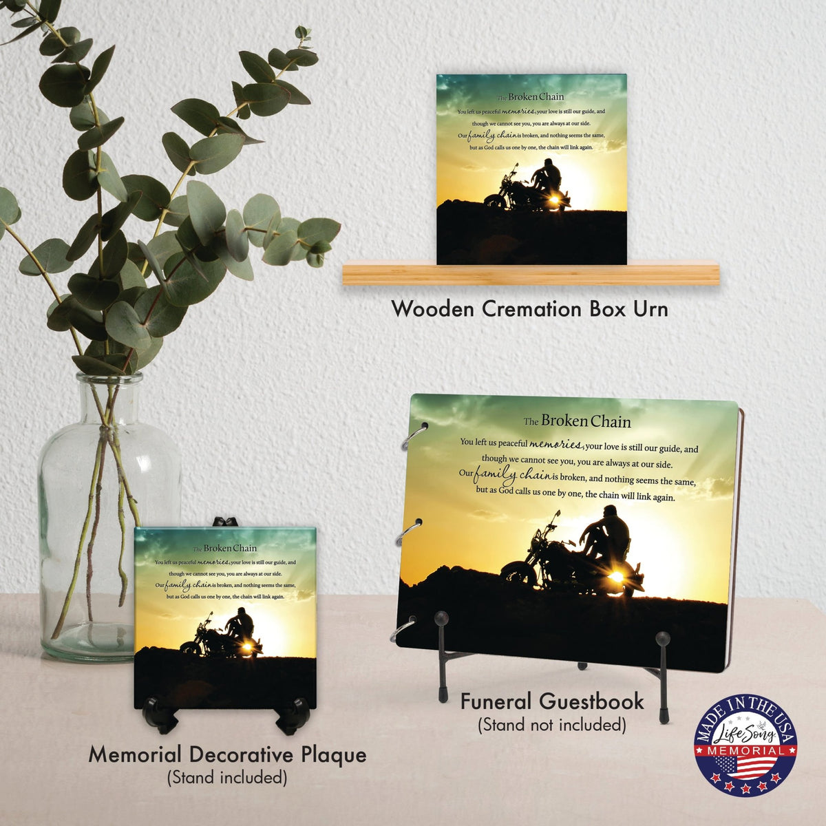 Wood Keepsake Urn for Human Ashes – The Broken Chain Poem – Wooden Funeral Memorial Display - LifeSong Milestones