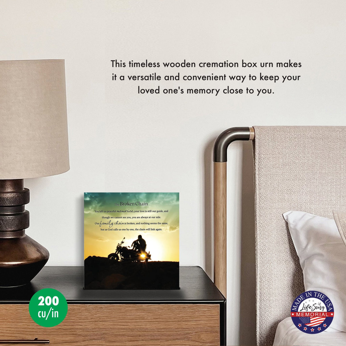 Wood Keepsake Urn for Human Ashes – The Broken Chain Poem – Wooden Funeral Memorial Display - LifeSong Milestones