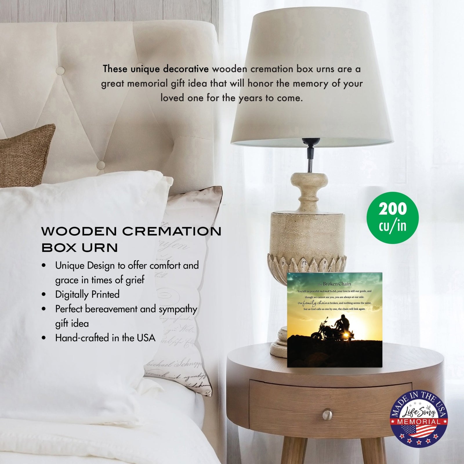 Wood Keepsake Urn for Human Ashes – The Broken Chain Poem – Wooden Funeral Memorial Display - LifeSong Milestones