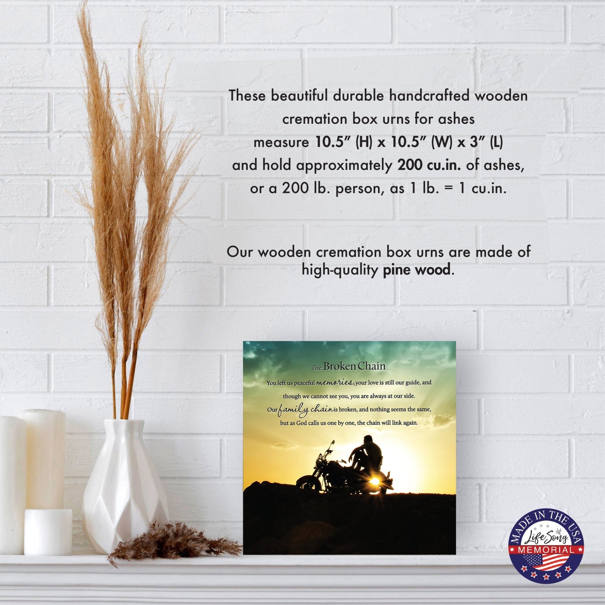 Wood Keepsake Urn for Human Ashes – The Broken Chain Poem – Wooden Funeral Memorial Display - LifeSong Milestones