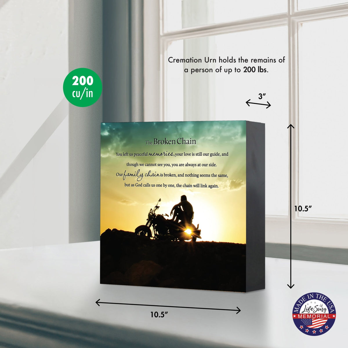 Wood Keepsake Urn for Human Ashes – The Broken Chain Poem – Wooden Funeral Memorial Display - LifeSong Milestones