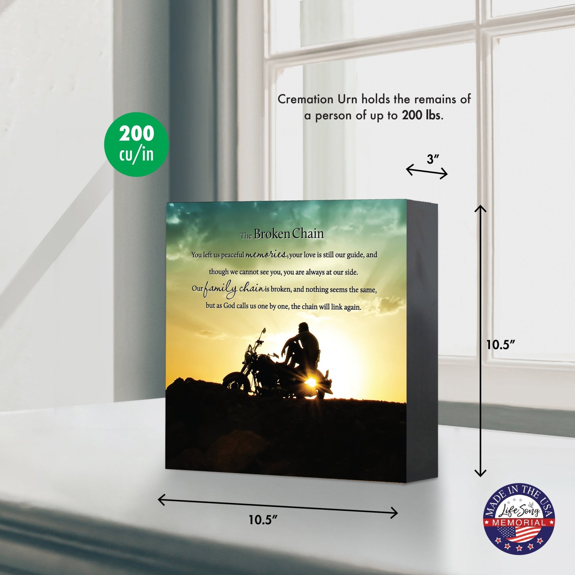 Wood Keepsake Urn for Human Ashes – The Broken Chain Poem – Wooden Funeral Memorial Display - LifeSong Milestones