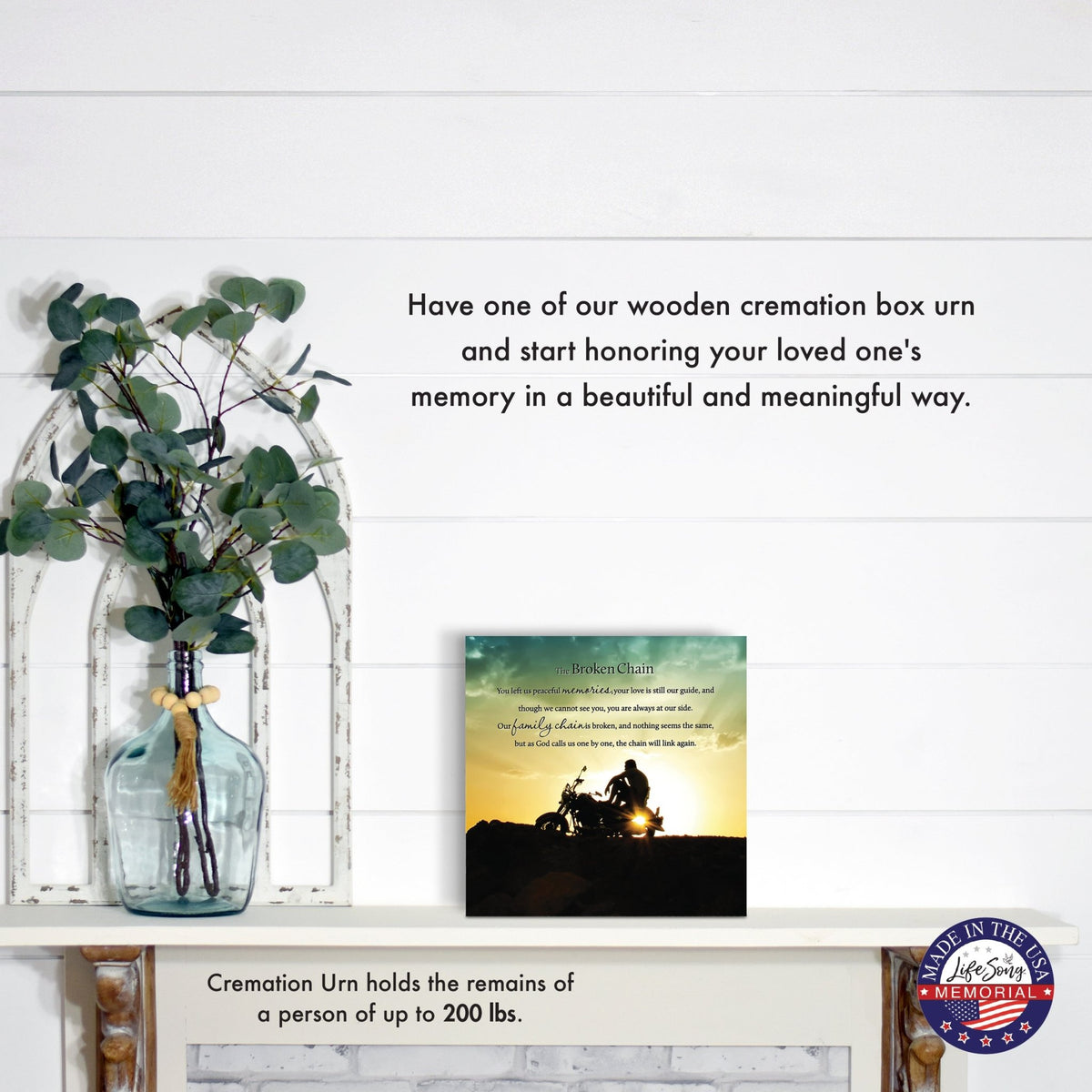 Wood Keepsake Urn for Human Ashes – The Broken Chain Poem – Wooden Funeral Memorial Display - LifeSong Milestones