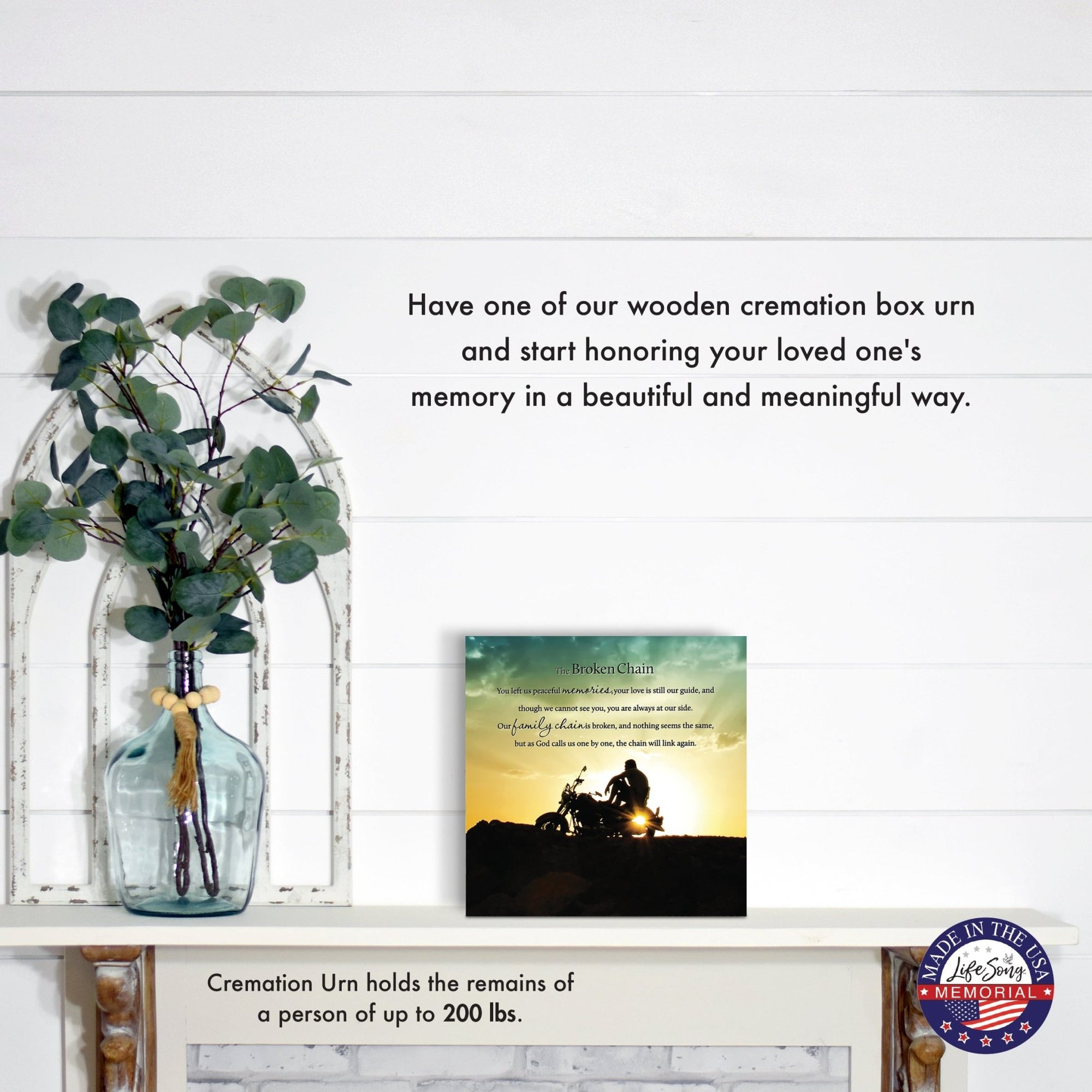 Wood Keepsake Urn for Human Ashes – The Broken Chain Poem – Wooden Funeral Memorial Display - LifeSong Milestones