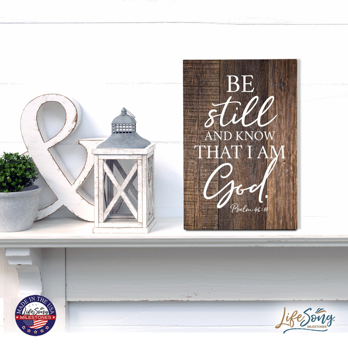 Wood Wall Sign with Inspirational Bible Verse Be Still And Know Table Top Home Office Desk Decoration 5.5x8in - LifeSong Milestones