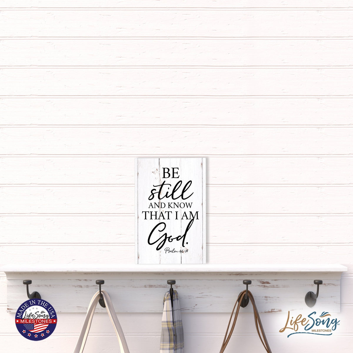 Wood Wall Sign with Inspirational Bible Verse Be Still And Know Table Top Home Office Desk Decoration 5.5x8in - LifeSong Milestones