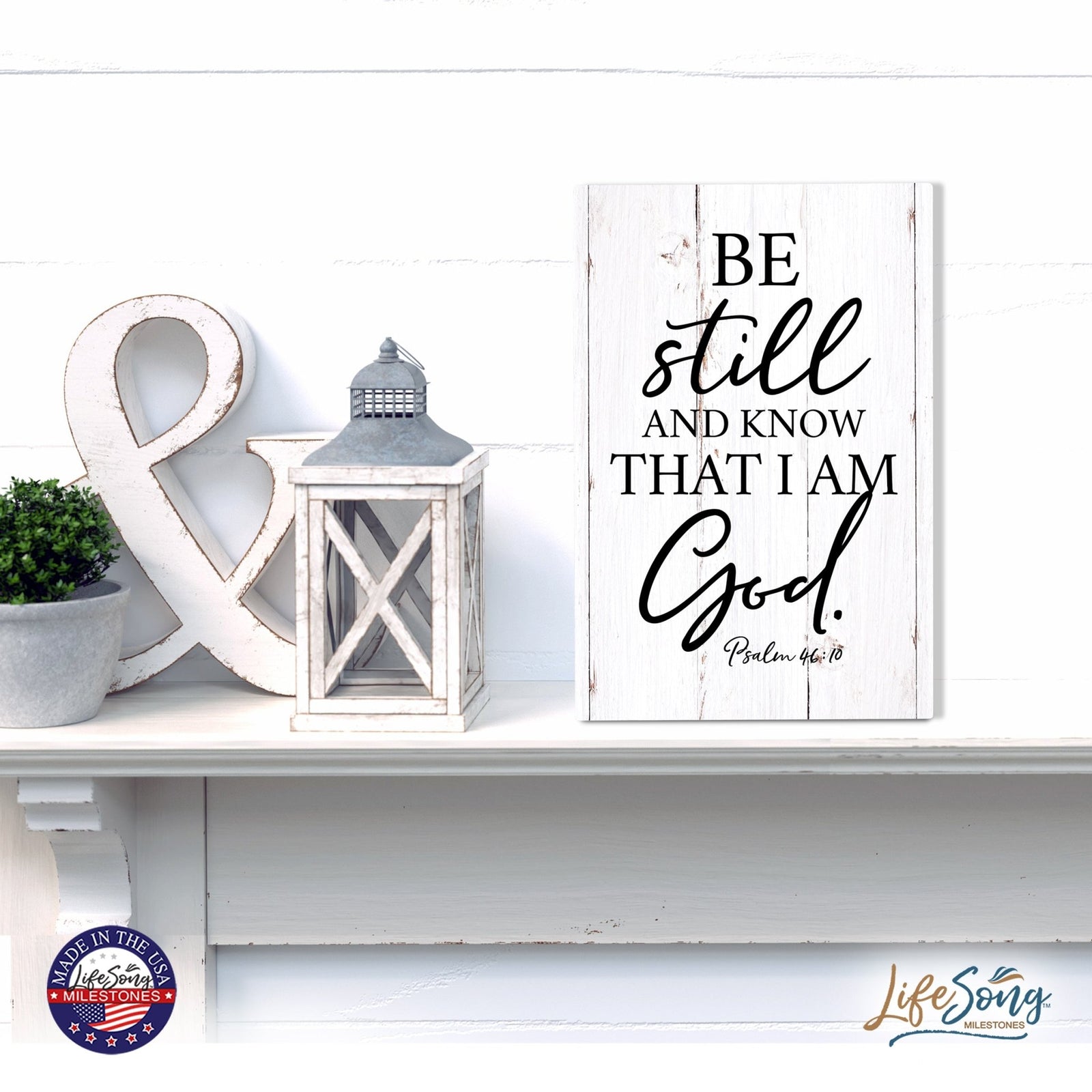 Wood Wall Sign with Inspirational Bible Verse Be Still And Know Table Top Home Office Desk Decoration 5.5x8in - LifeSong Milestones