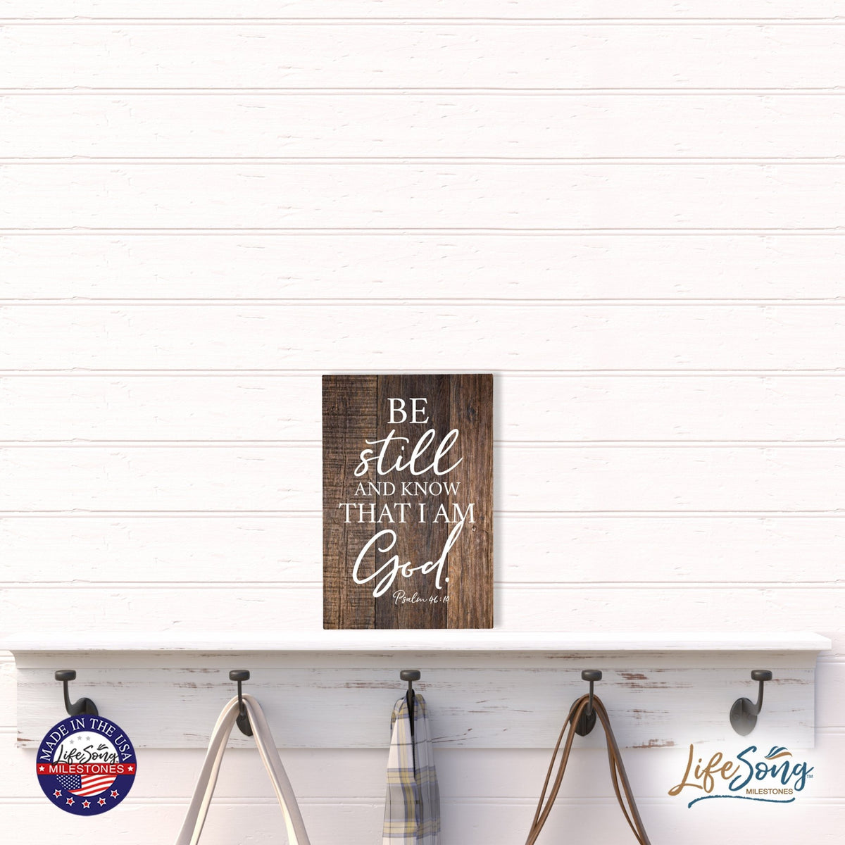 Wood Wall Sign with Inspirational Bible Verse Be Still And Know Table Top Home Office Desk Decoration 5.5x8in - LifeSong Milestones