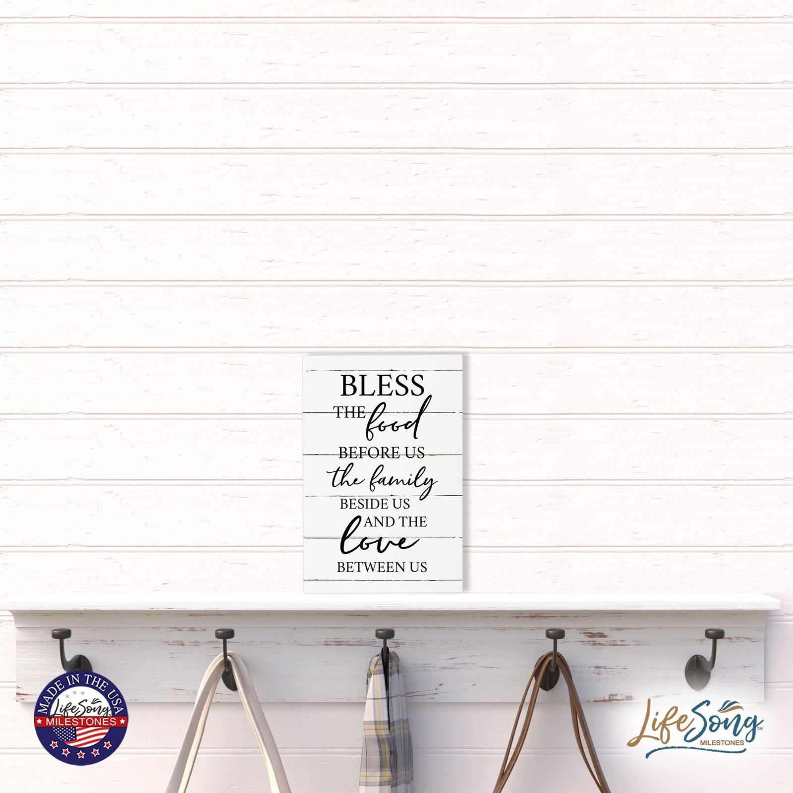 Wood Wall Sign with Inspirational Bible Verse The Food Before Us (The Family) Table Top Home Office Desk Decoration 5.5x8in - LifeSong Milestones