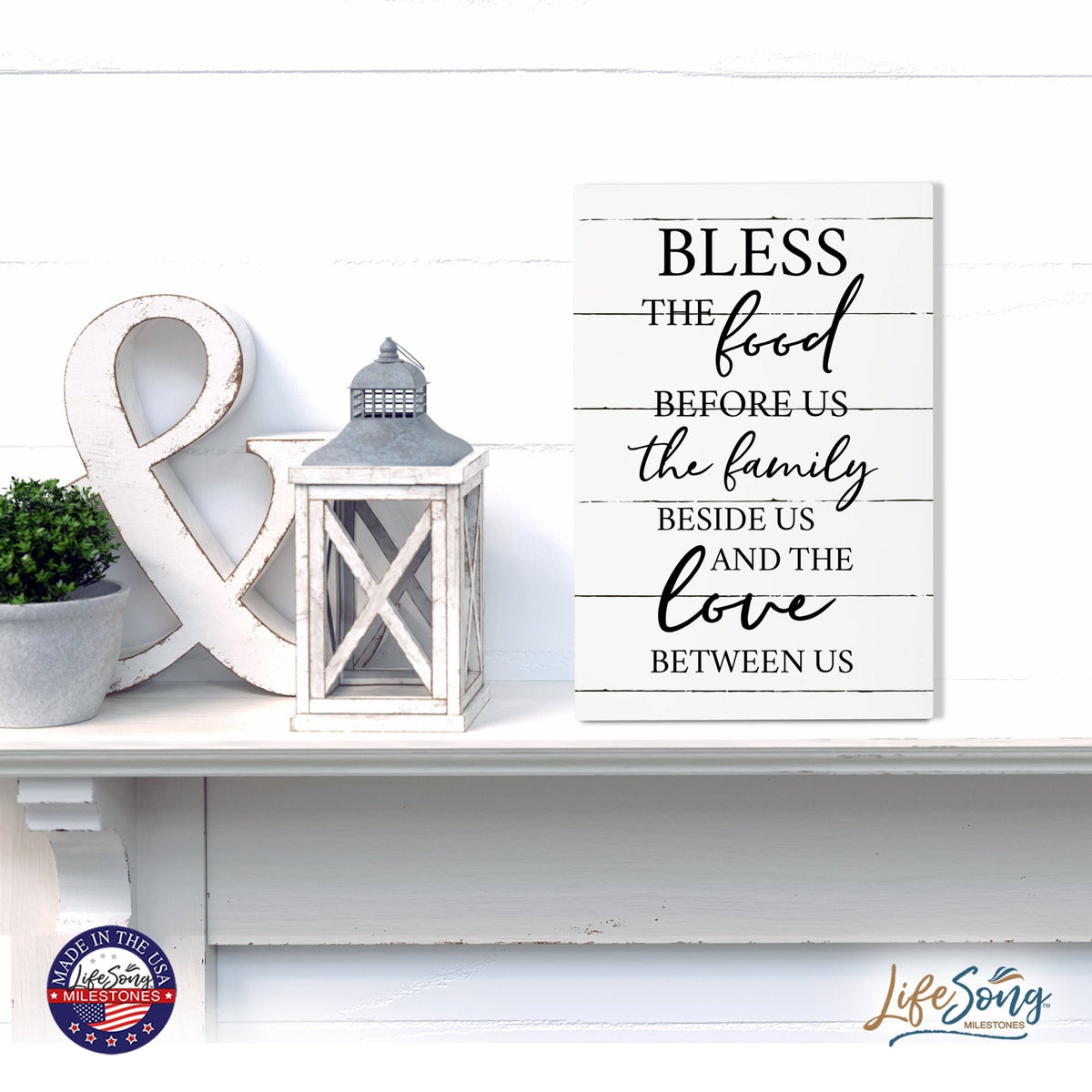 Wood Wall Sign with Inspirational Bible Verse The Food Before Us (The Family) Table Top Home Office Desk Decoration 5.5x8in - LifeSong Milestones