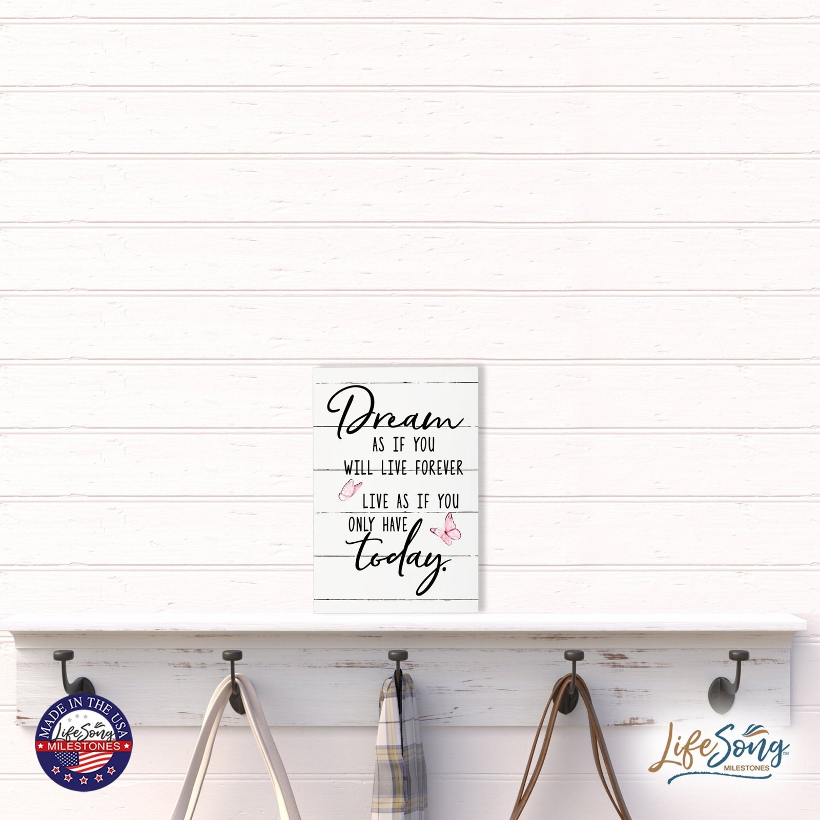 Wood Wall Sign with Inspirational Quote Dream As If You Table Top Home Office Desk Decoration 5.5x8in - LifeSong Milestones