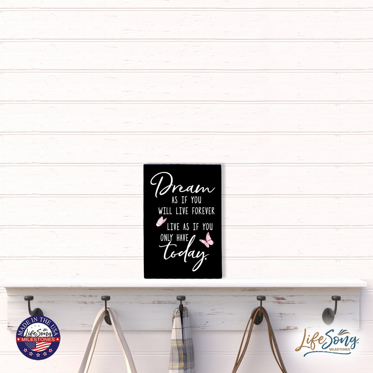 Wood Wall Sign with Inspirational Quote Dream As If You Table Top Home Office Desk Decoration 5.5x8in - LifeSong Milestones