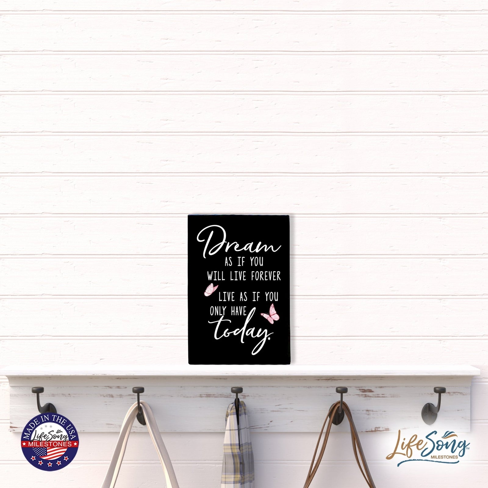 Wood Wall Sign with Inspirational Quote Dream As If You Table Top Home Office Desk Decoration 5.5x8in - LifeSong Milestones