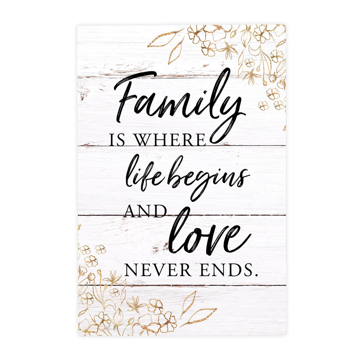 Wood Wall Sign with Inspirational Quote Family Where Life Begins (Flower) Table Top Home Office Desk Decoration 5.5x8in - LifeSong Milestones