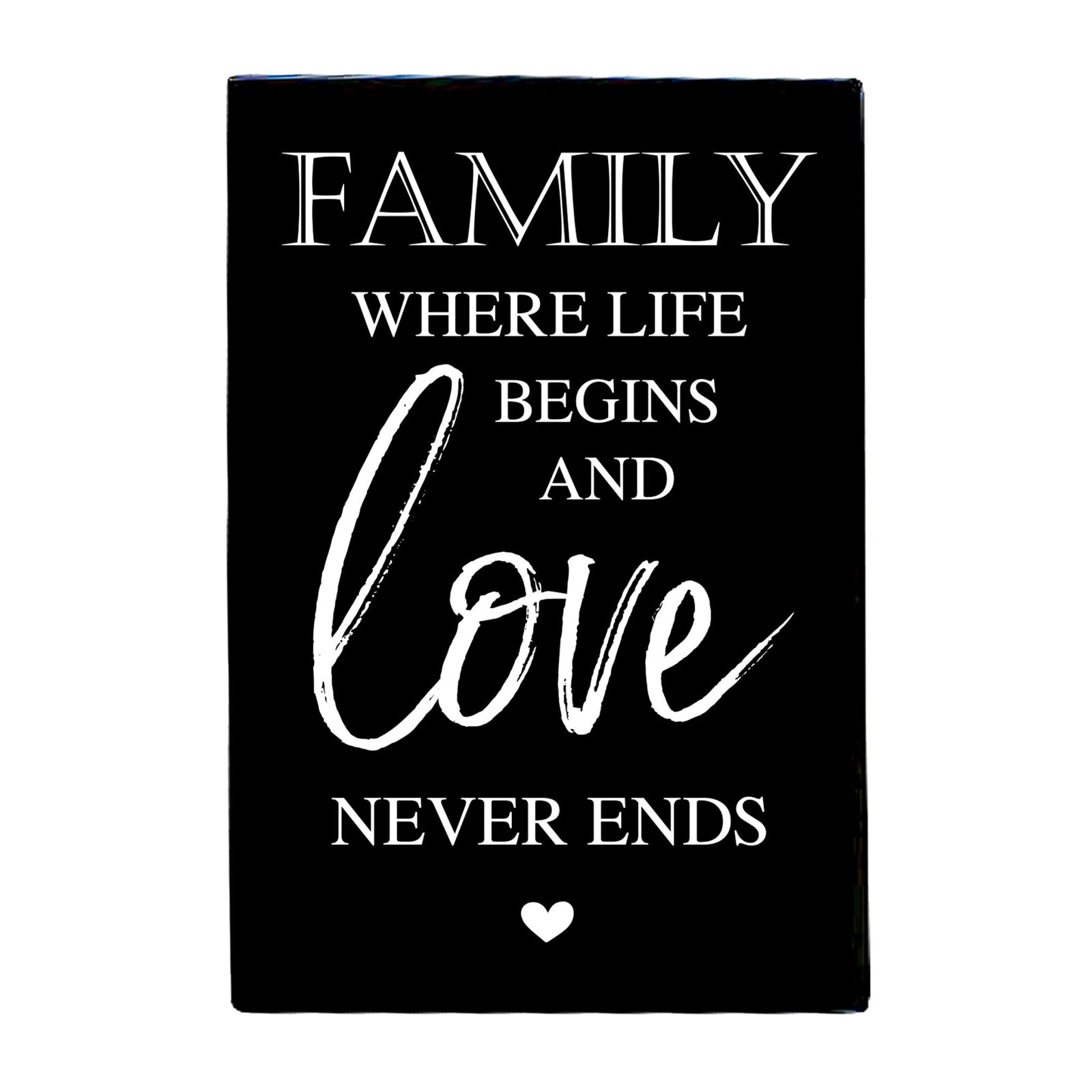 Wood Wall Sign with Inspirational Quote Family Where Life Begins (Heart) Table Top Home Office Desk Decoration 5.5x8in - LifeSong Milestones