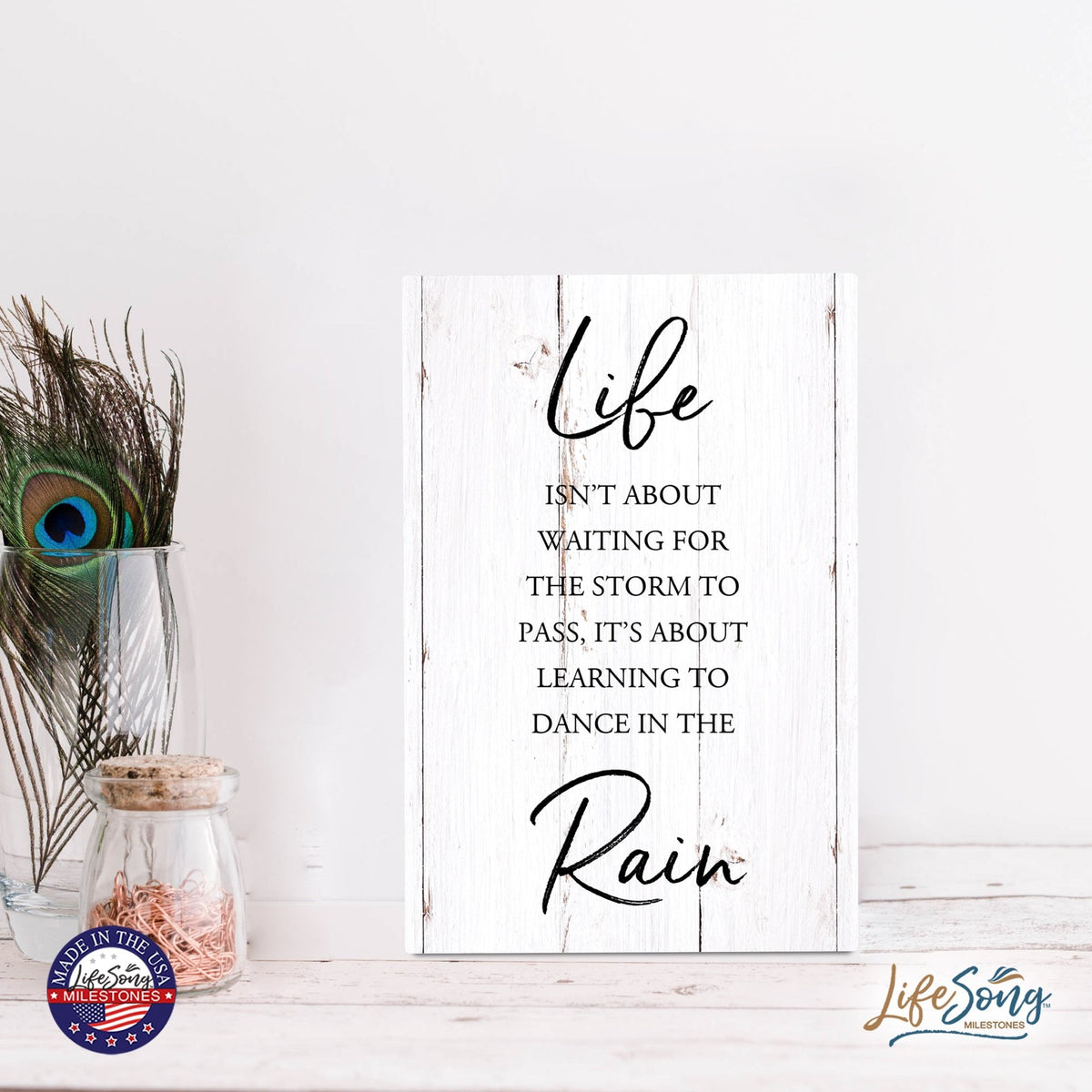 Wood Wall Sign with Inspirational Quote Life Isn’t About Waiting Table Top Home Office Desk Decoration 5.5x8in - LifeSong Milestones
