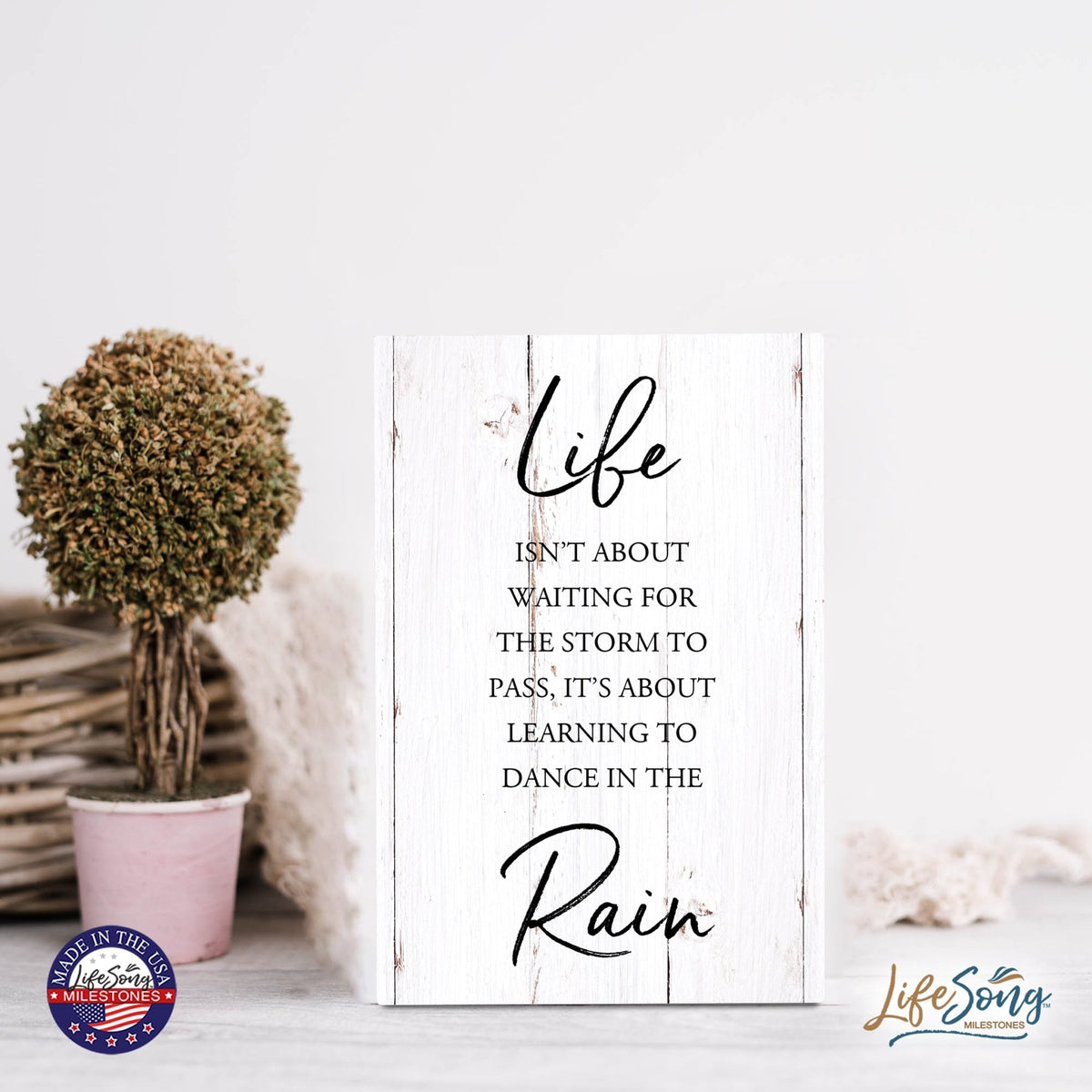 Wood Wall Sign with Inspirational Quote Life Isn’t About Waiting Table Top Home Office Desk Decoration 5.5x8in - LifeSong Milestones